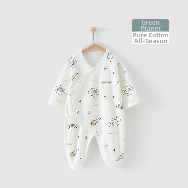 Naujagimio ilgos rankovės kombinezonas iš 100% medvilnės, unisex, diagoninis užsegimas su raišteliais ir drugelio motyvas