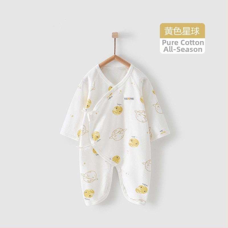 Naujagimio ilgos rankovės kombinezonas iš 100% medvilnės, unisex, diagoninis užsegimas su raišteliais ir drugelio motyvas