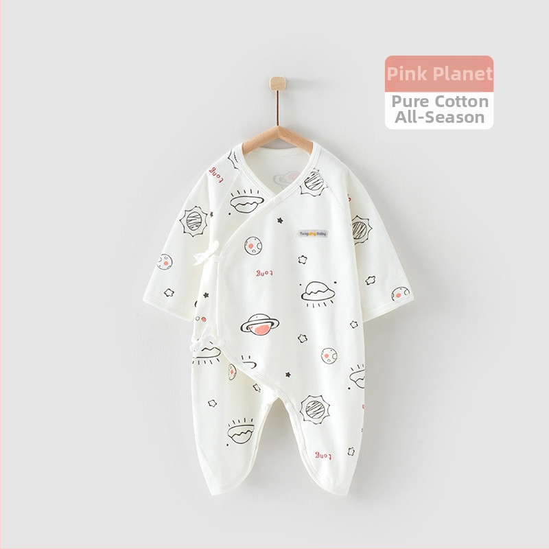 Naujagimio ilgos rankovės kombinezonas iš 100% medvilnės, unisex, diagoninis užsegimas su raišteliais ir drugelio motyvas