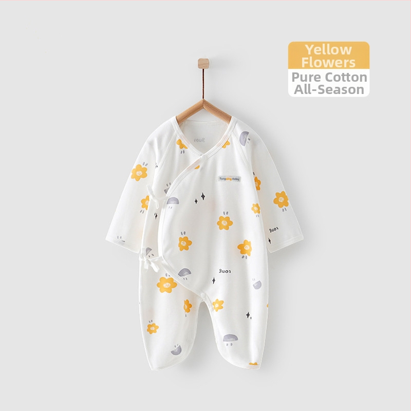 Naujagimio ilgos rankovės kombinezonas iš 100% medvilnės, unisex, diagoninis užsegimas su raišteliais ir drugelio motyvas