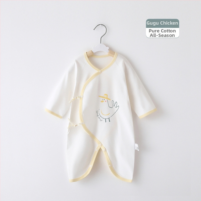 Naujagimio ilgos rankovės kombinezonas iš 100% medvilnės, unisex, diagoninis užsegimas su raišteliais ir drugelio motyvas