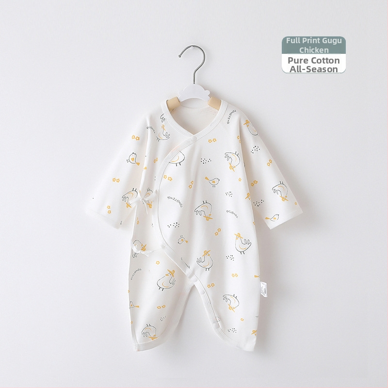 Naujagimio ilgos rankovės kombinezonas iš 100% medvilnės, unisex, diagoninis užsegimas su raišteliais ir drugelio motyvas