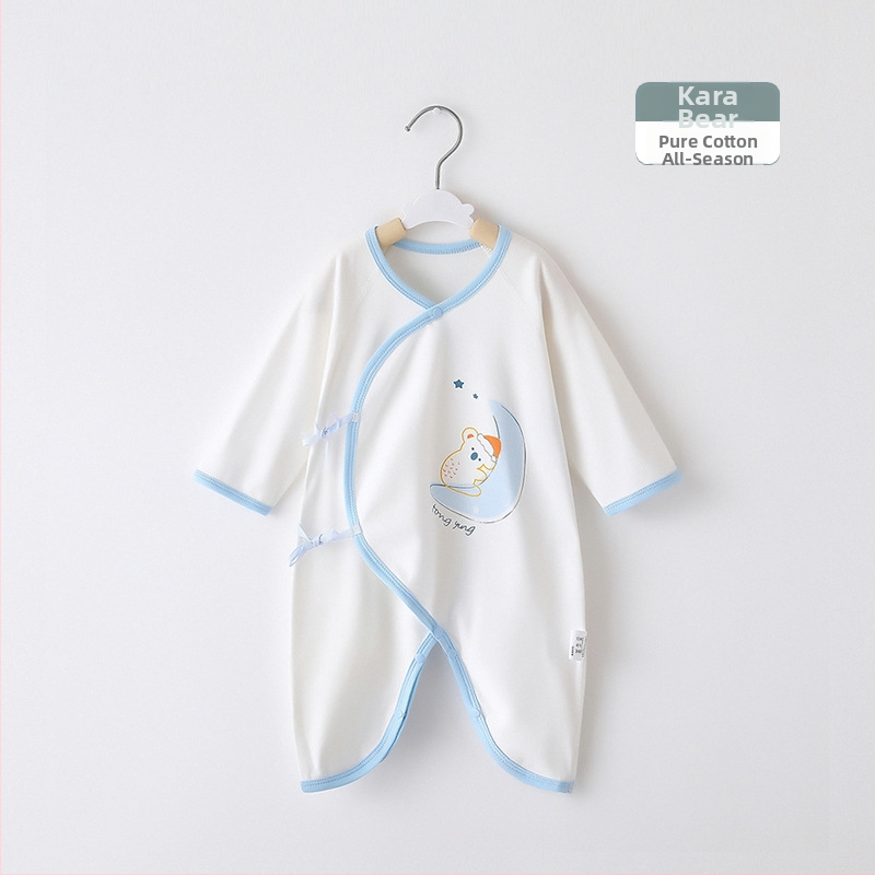 Naujagimio ilgos rankovės kombinezonas iš 100% medvilnės, unisex, diagoninis užsegimas su raišteliais ir drugelio motyvas