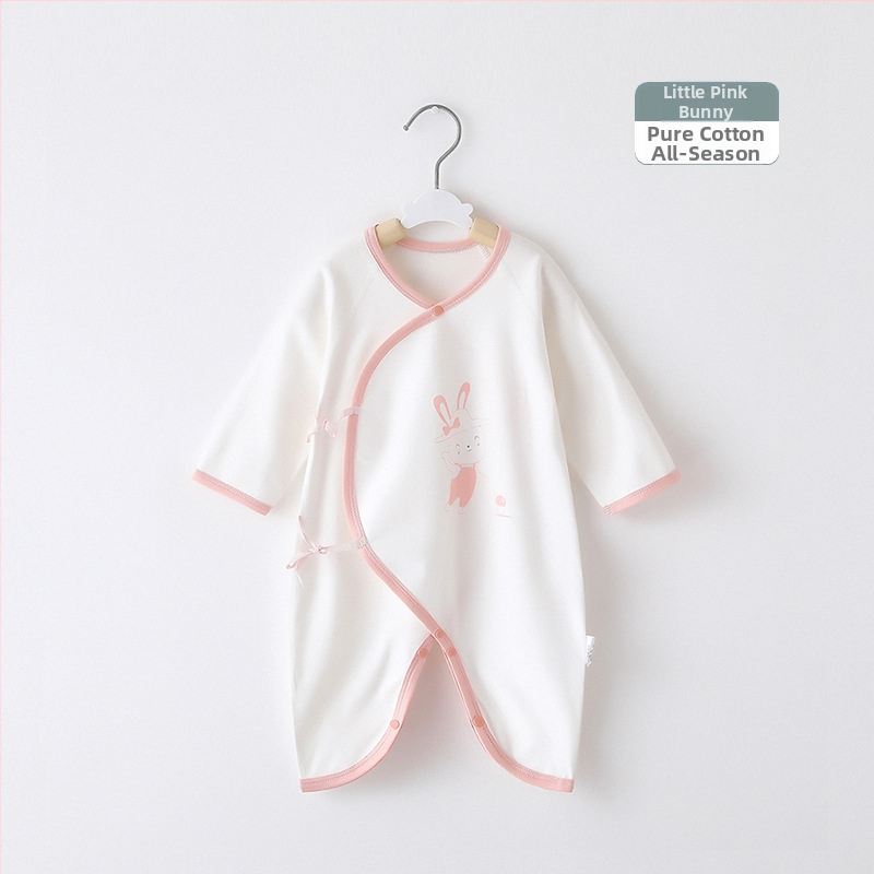 Naujagimio ilgos rankovės kombinezonas iš 100% medvilnės, unisex, diagoninis užsegimas su raišteliais ir drugelio motyvas