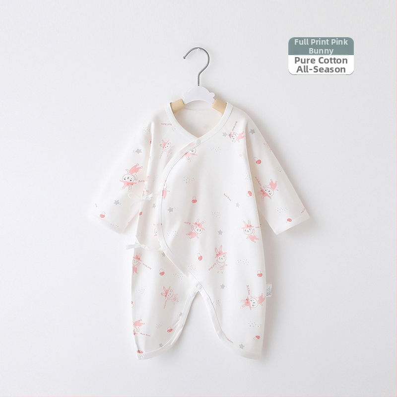 Naujagimio ilgos rankovės kombinezonas iš 100% medvilnės, unisex, diagoninis užsegimas su raišteliais ir drugelio motyvas