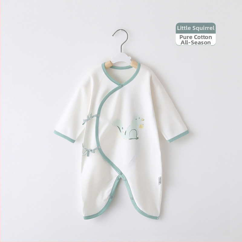 Naujagimio ilgos rankovės kombinezonas iš 100% medvilnės, unisex, diagoninis užsegimas su raišteliais ir drugelio motyvas