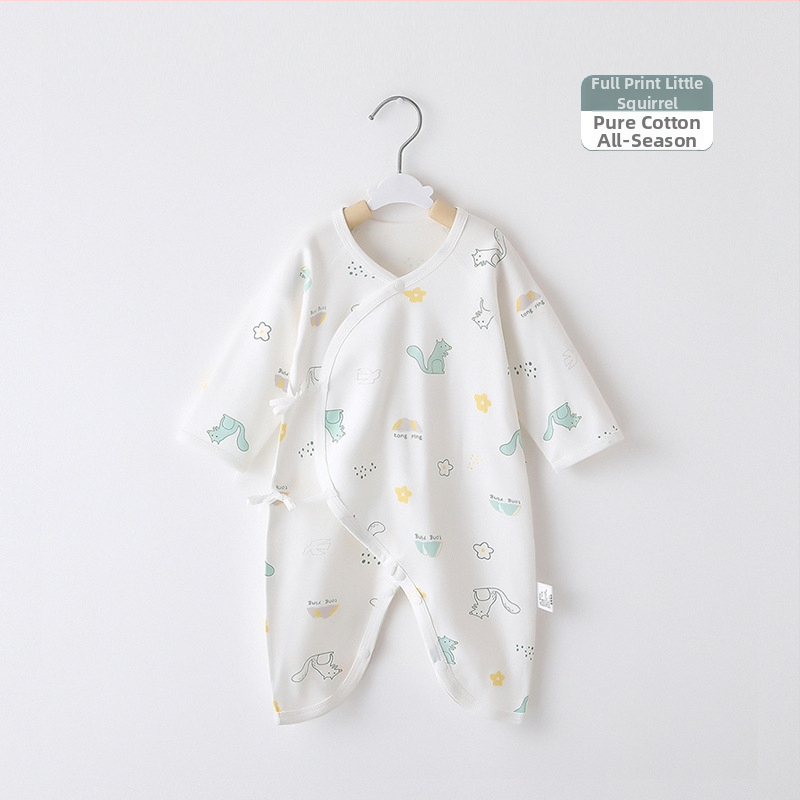 Naujagimio ilgos rankovės kombinezonas iš 100% medvilnės, unisex, diagoninis užsegimas su raišteliais ir drugelio motyvas