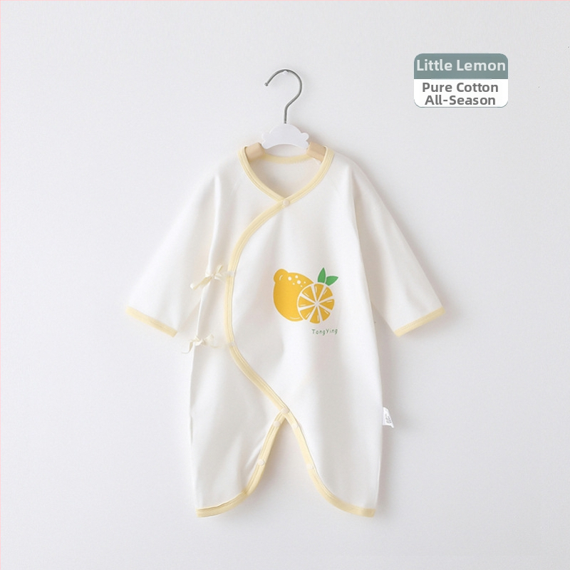 Naujagimio ilgos rankovės kombinezonas iš 100% medvilnės, unisex, diagoninis užsegimas su raišteliais ir drugelio motyvas