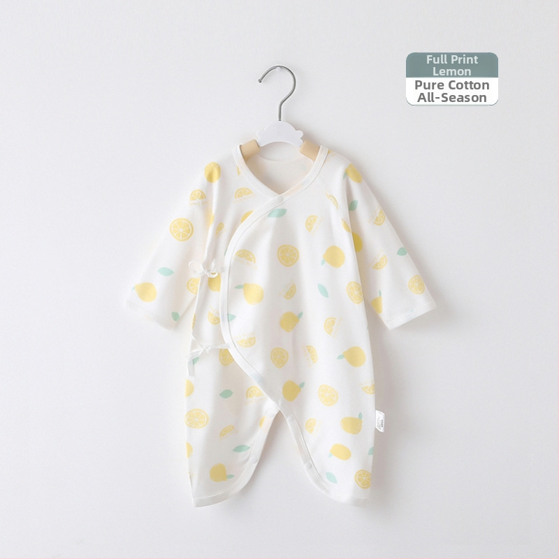 Naujagimio ilgos rankovės kombinezonas iš 100% medvilnės, unisex, diagoninis užsegimas su raišteliais ir drugelio motyvas