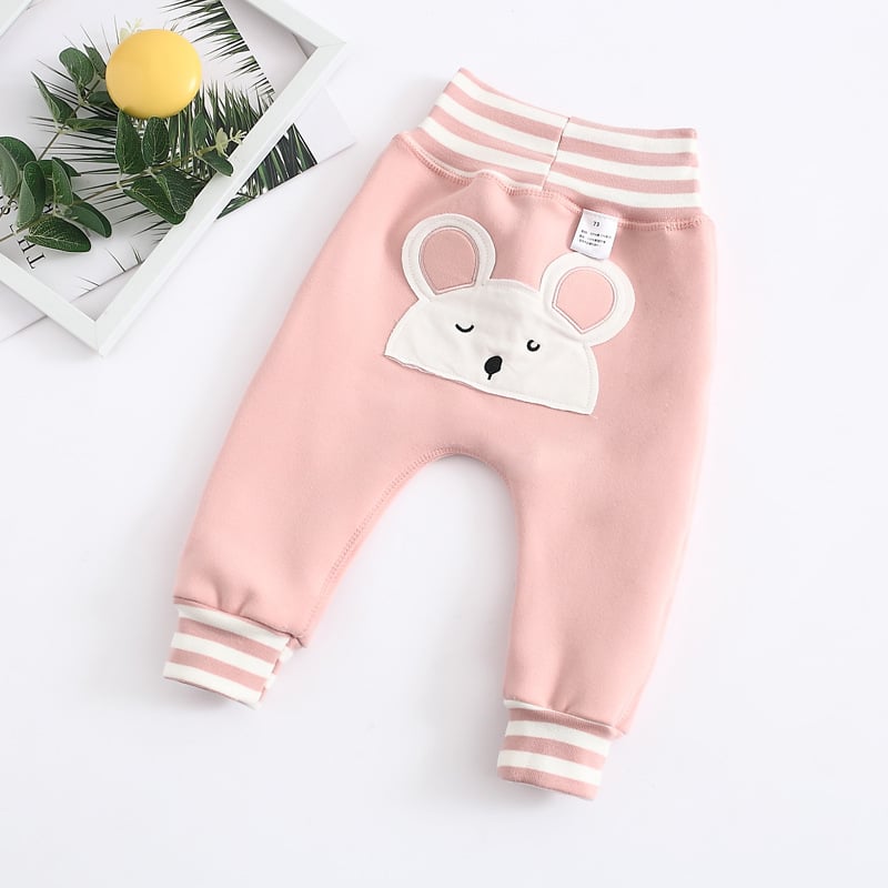 Kūdikių kelnytės su animaciniu raštu, aukštas liemuo, elastinga juosta, 95% medvilnė, Silver Fox veliūras, stori ir šilti pavasariui rudeniui žiemai