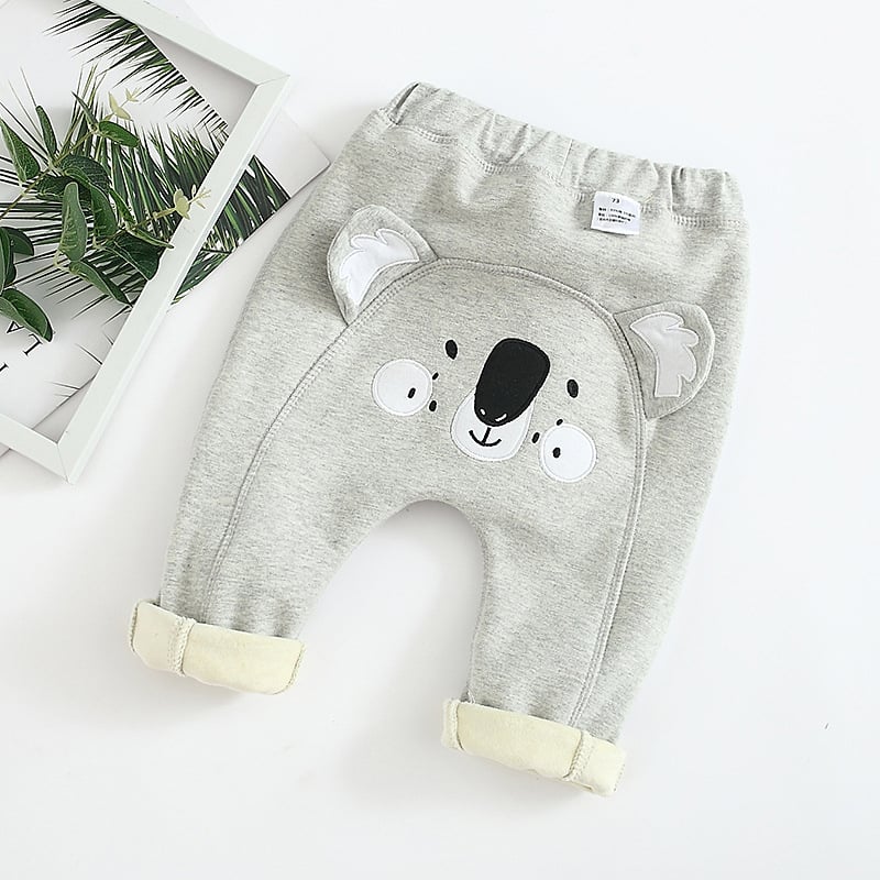 Kūdikių kelnytės su animaciniu raštu, aukštas liemuo, elastinga juosta, 95% medvilnė, Silver Fox veliūras, stori ir šilti pavasariui rudeniui žiemai
