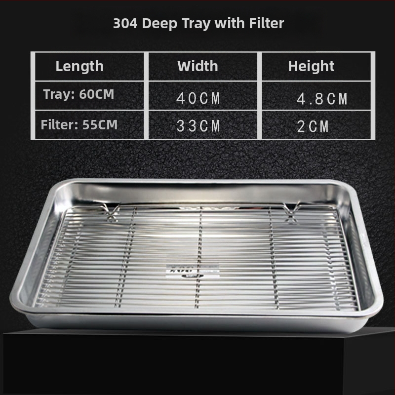 Nerđajući čelični četverokutni pladanj s mrežicom za odvod, filtriranje ulja, elektroplatirani završetak, pogodna za mikrovalnu pećnicu