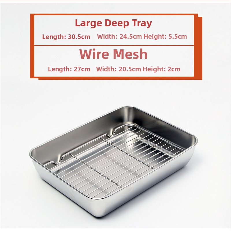Nerđajući čelični četverokutni pladanj s mrežicom za odvod, filtriranje ulja, elektroplatirani završetak, pogodna za mikrovalnu pećnicu