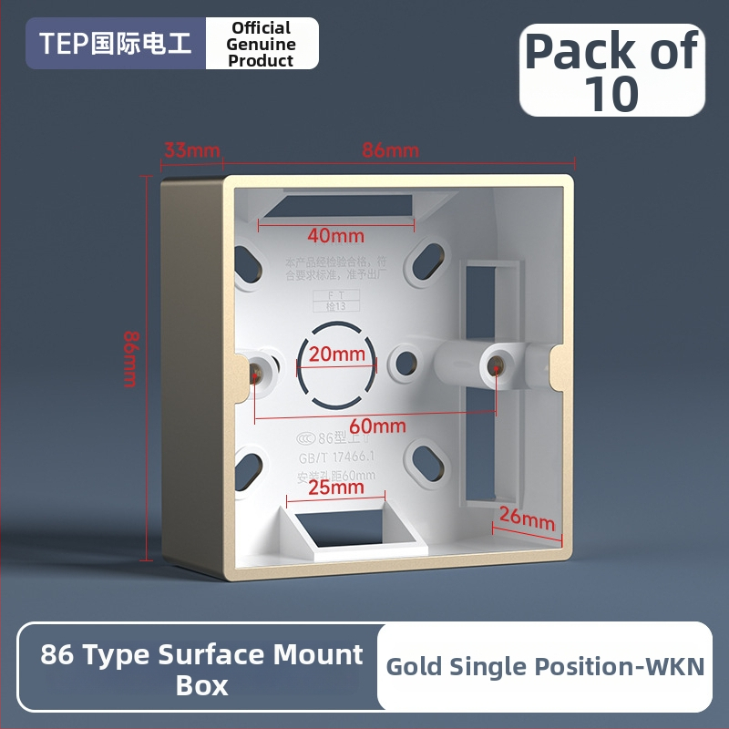 86-tüüpi pindmontaažiga ühenduskast, PVC alus, seina lüliti ja pistiku jaoks — International Electrician