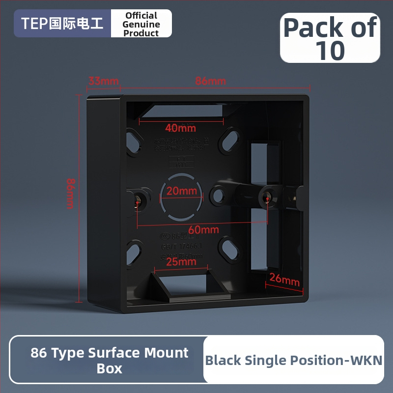 86-tüüpi pindmontaažiga ühenduskast, PVC alus, seina lüliti ja pistiku jaoks — International Electrician