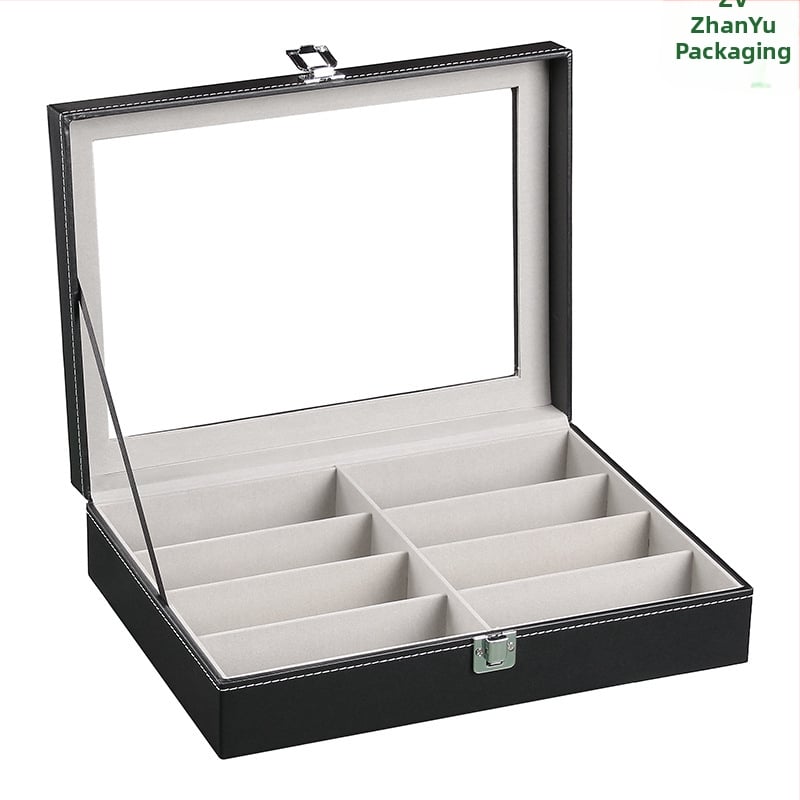 Prillide hoiukarp kaas kattega - mitmekihiline näitusekast 6- ja 8-lahtrilise konfiguratsiooniga, läbipaistev katuseaken, sisemus tiheduspõhja + nahk + flanel