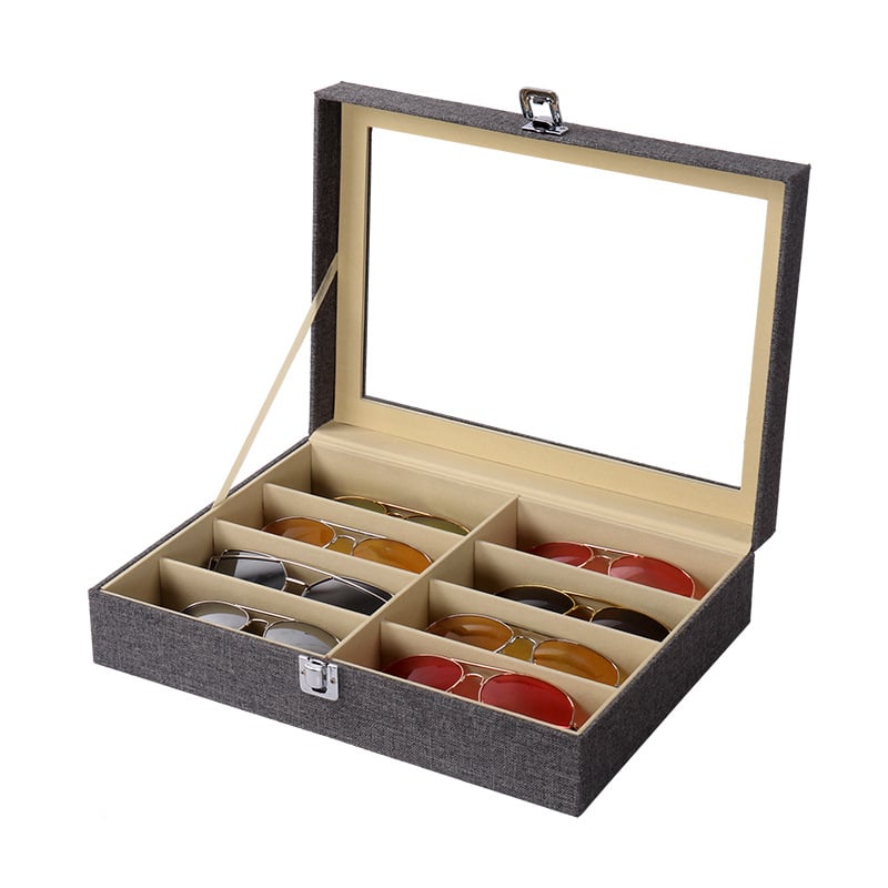 Prillide hoiukarp kaas kattega - mitmekihiline näitusekast 6- ja 8-lahtrilise konfiguratsiooniga, läbipaistev katuseaken, sisemus tiheduspõhja + nahk + flanel