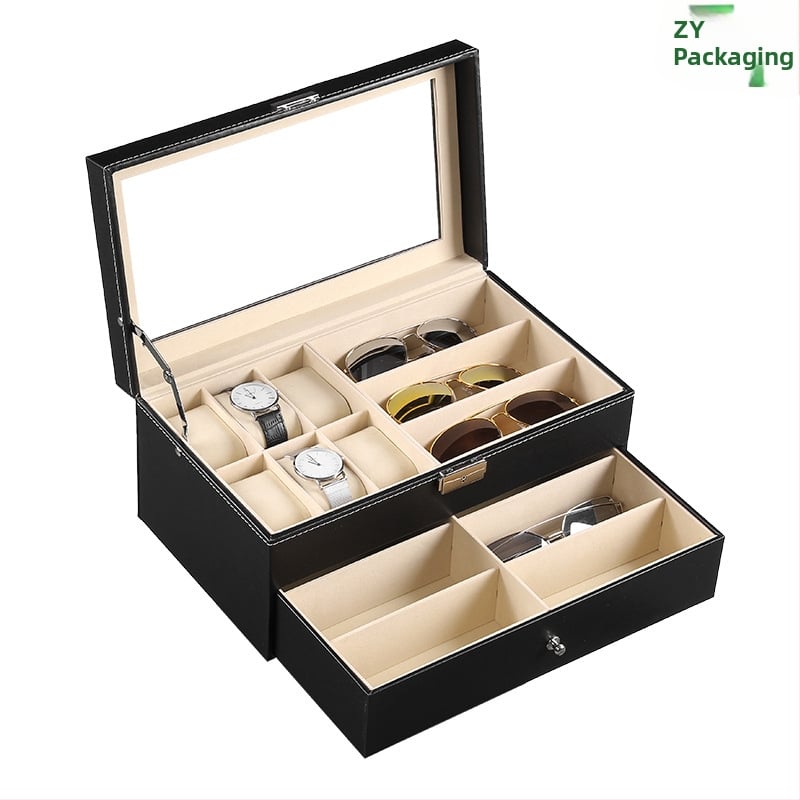 Prillide hoiukarp kaas kattega - mitmekihiline näitusekast 6- ja 8-lahtrilise konfiguratsiooniga, läbipaistev katuseaken, sisemus tiheduspõhja + nahk + flanel