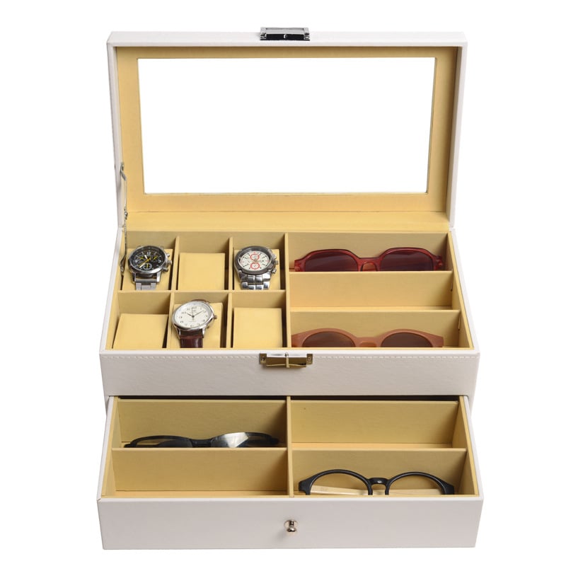 Prillide hoiukarp kaas kattega - mitmekihiline näitusekast 6- ja 8-lahtrilise konfiguratsiooniga, läbipaistev katuseaken, sisemus tiheduspõhja + nahk + flanel