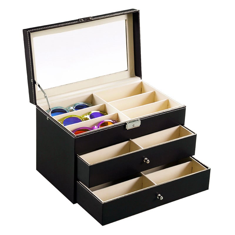 Prillide hoiukarp kaas kattega - mitmekihiline näitusekast 6- ja 8-lahtrilise konfiguratsiooniga, läbipaistev katuseaken, sisemus tiheduspõhja + nahk + flanel