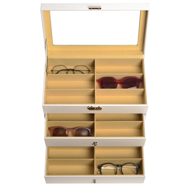 Prillide hoiukarp kaas kattega - mitmekihiline näitusekast 6- ja 8-lahtrilise konfiguratsiooniga, läbipaistev katuseaken, sisemus tiheduspõhja + nahk + flanel