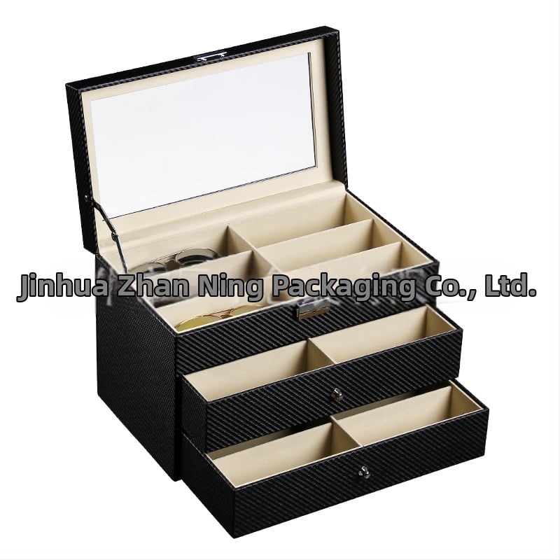 Prillide hoiukarp kaas kattega - mitmekihiline näitusekast 6- ja 8-lahtrilise konfiguratsiooniga, läbipaistev katuseaken, sisemus tiheduspõhja + nahk + flanel