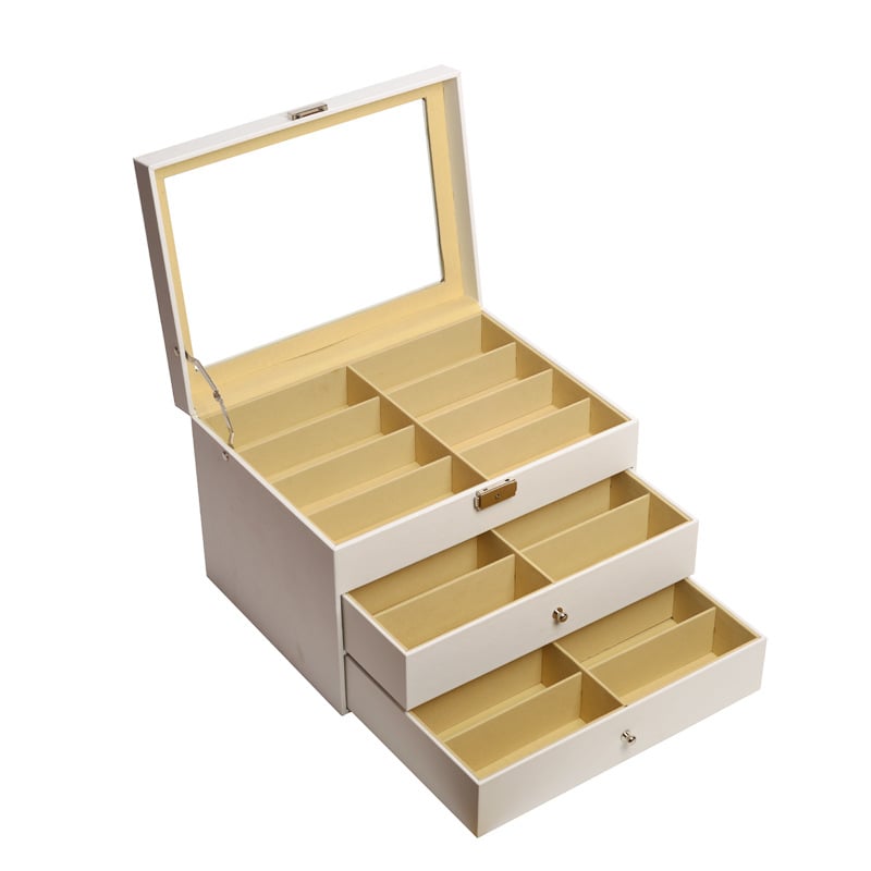 Prillide hoiukarp kaas kattega - mitmekihiline näitusekast 6- ja 8-lahtrilise konfiguratsiooniga, läbipaistev katuseaken, sisemus tiheduspõhja + nahk + flanel