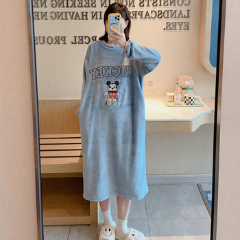 Ženski cartoon flanel pijama set, debela tkanina, 201-250 g/m², okrugli izrez, dugi rukavi