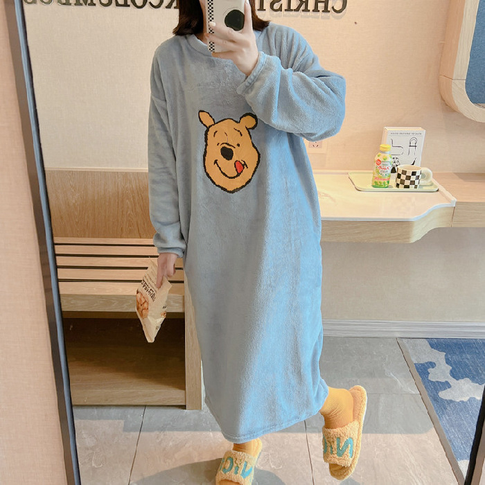 Ženski cartoon flanel pijama set, debela tkanina, 201-250 g/m², okrugli izrez, dugi rukavi