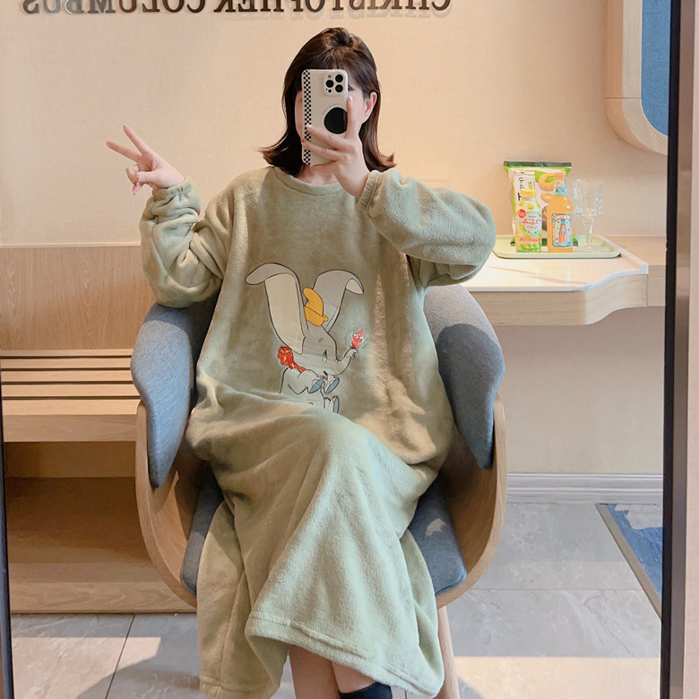 Ženski cartoon flanel pijama set, debela tkanina, 201-250 g/m², okrugli izrez, dugi rukavi
