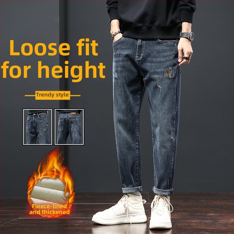 Džinsu platām kājām bikses ar flisa oderi – taisa griezuma, viduklis vidēji, vienkrāsains, jauneklīgs stils, rudens 2025