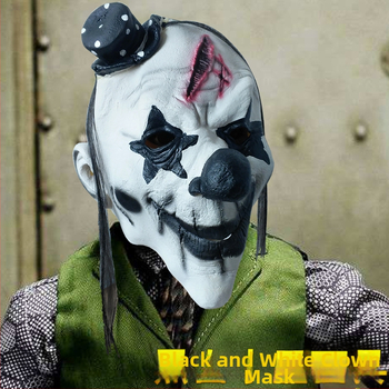 Latekso klounų kaukė, siaubo stiliaus, kostiumui skirtas rekvizitas, Helovynui ir Šv. Velykoms