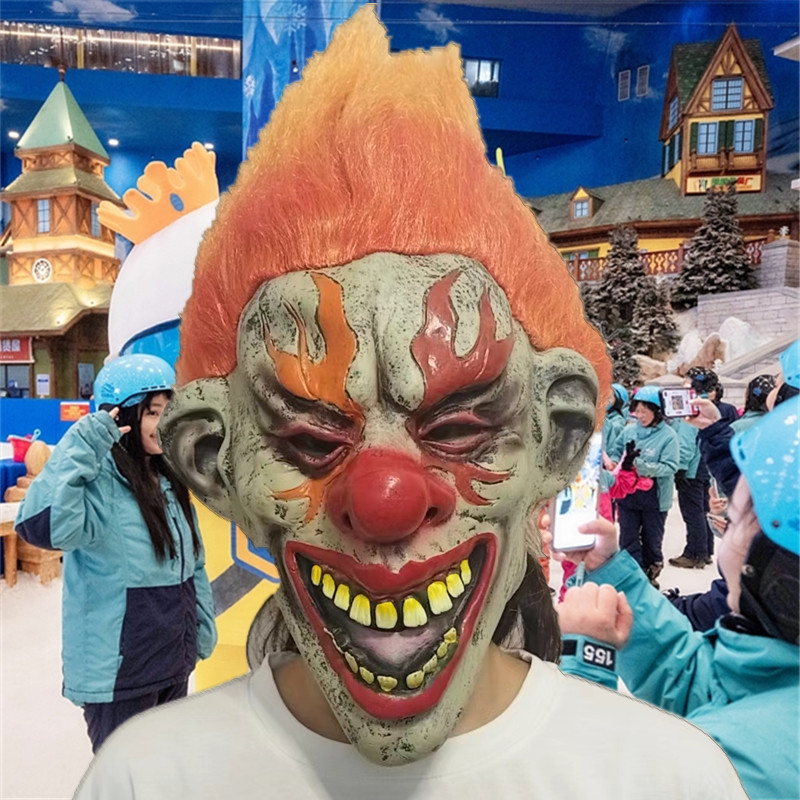 Latekso klounų kaukė, siaubo stiliaus, kostiumui skirtas rekvizitas, Helovynui ir Šv. Velykoms
