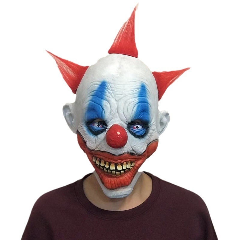 Latekso klounų kaukė, siaubo stiliaus, kostiumui skirtas rekvizitas, Helovynui ir Šv. Velykoms