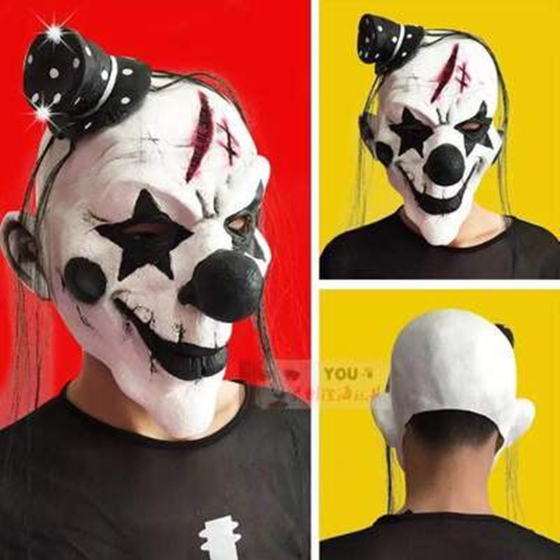 Latekso klounų kaukė, siaubo stiliaus, kostiumui skirtas rekvizitas, Helovynui ir Šv. Velykoms