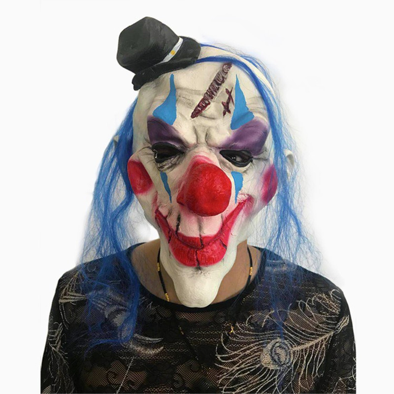 Latekso klounų kaukė, siaubo stiliaus, kostiumui skirtas rekvizitas, Helovynui ir Šv. Velykoms