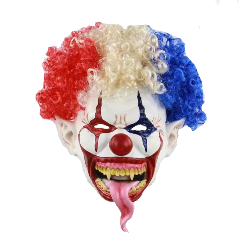 Latekso klounų kaukė, siaubo stiliaus, kostiumui skirtas rekvizitas, Helovynui ir Šv. Velykoms