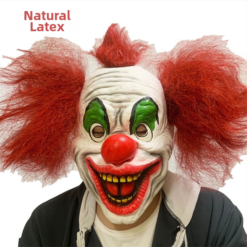 Latekso klounų kaukė, siaubo stiliaus, kostiumui skirtas rekvizitas, Helovynui ir Šv. Velykoms
