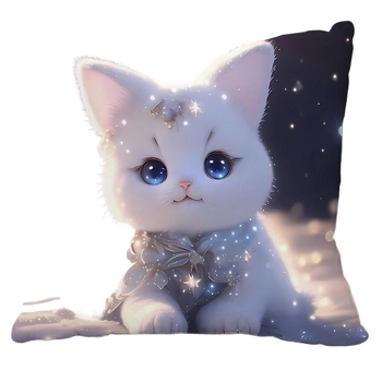 Възглавница с плюшен калъф и пълнеж от PP памук, квадратна форма, котешки дизайн за диван, хол и офис