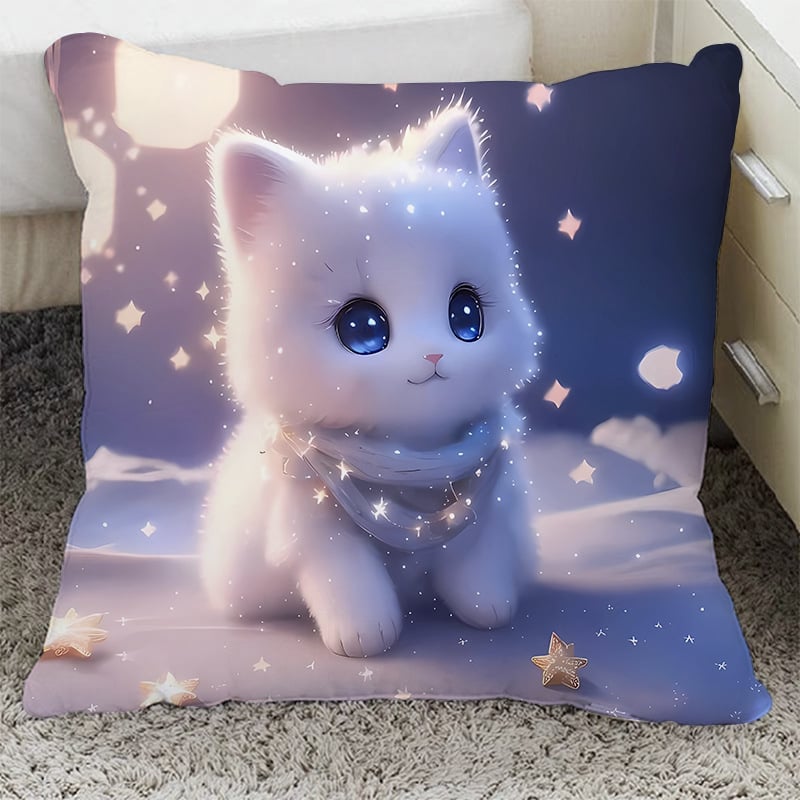 Възглавница с плюшен калъф и пълнеж от PP памук, квадратна форма, котешки дизайн за диван, хол и офис