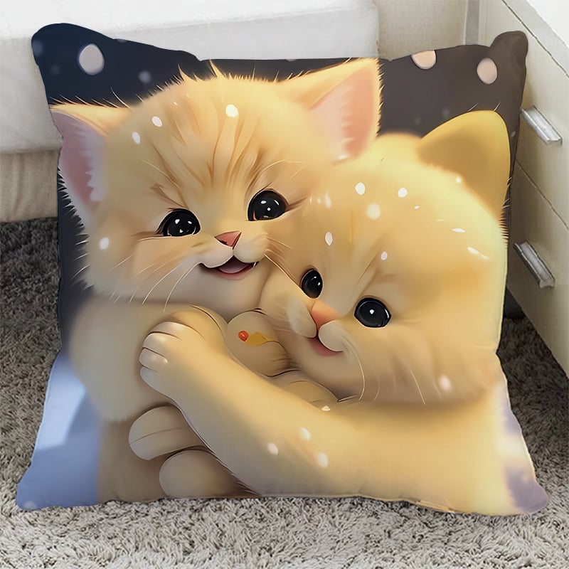 Възглавница с плюшен калъф и пълнеж от PP памук, квадратна форма, котешки дизайн за диван, хол и офис