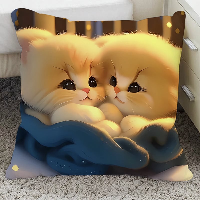 Възглавница с плюшен калъф и пълнеж от PP памук, квадратна форма, котешки дизайн за диван, хол и офис
