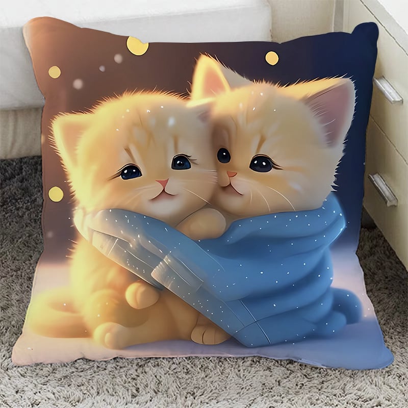 Възглавница с плюшен калъф и пълнеж от PP памук, квадратна форма, котешки дизайн за диван, хол и офис