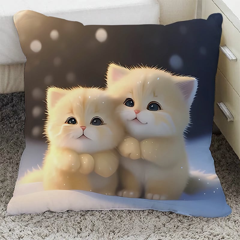 Възглавница с плюшен калъф и пълнеж от PP памук, квадратна форма, котешки дизайн за диван, хол и офис
