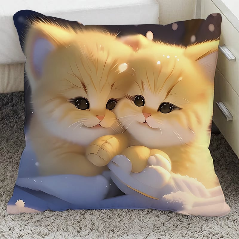 Възглавница с плюшен калъф и пълнеж от PP памук, квадратна форма, котешки дизайн за диван, хол и офис