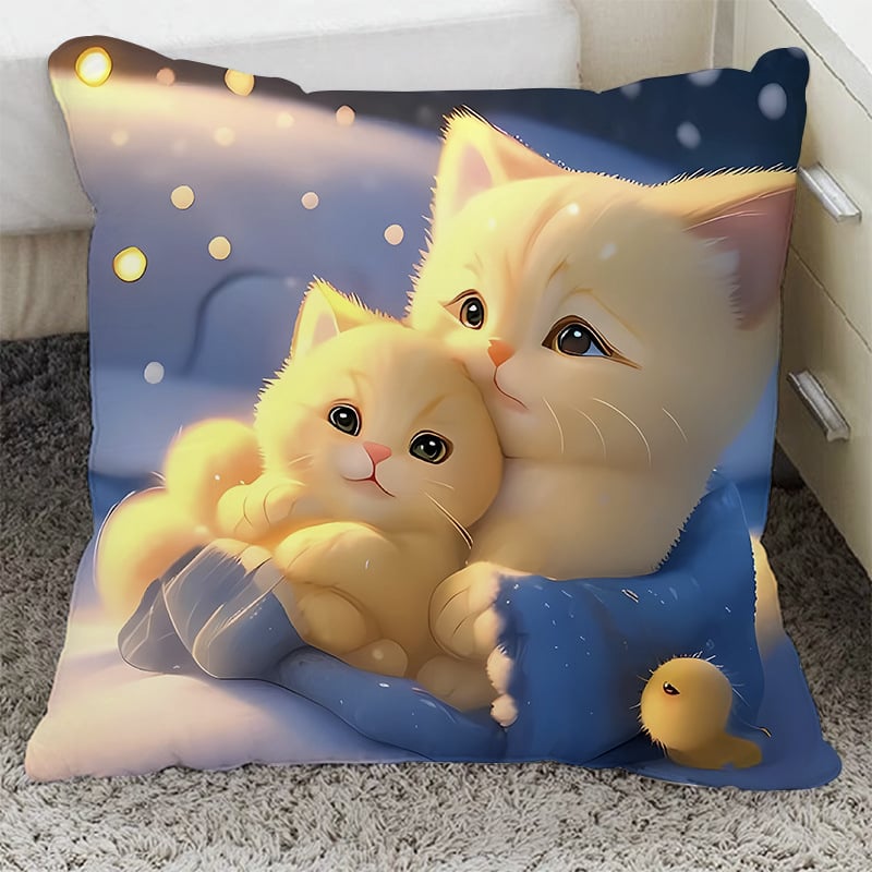 Възглавница с плюшен калъф и пълнеж от PP памук, квадратна форма, котешки дизайн за диван, хол и офис