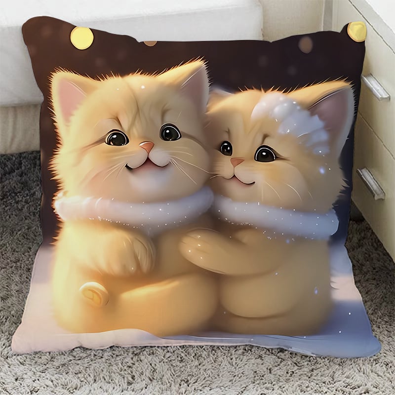 Възглавница с плюшен калъф и пълнеж от PP памук, квадратна форма, котешки дизайн за диван, хол и офис