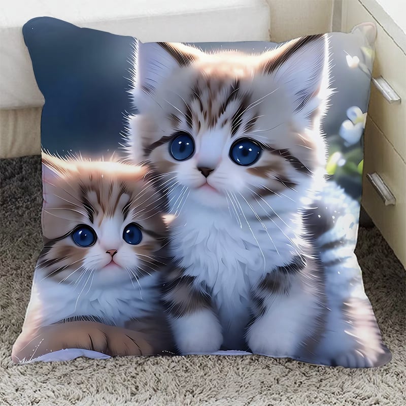 Възглавница с плюшен калъф и пълнеж от PP памук, квадратна форма, котешки дизайн за диван, хол и офис
