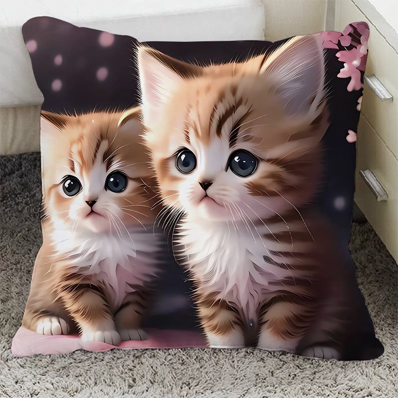 Възглавница с плюшен калъф и пълнеж от PP памук, квадратна форма, котешки дизайн за диван, хол и офис
