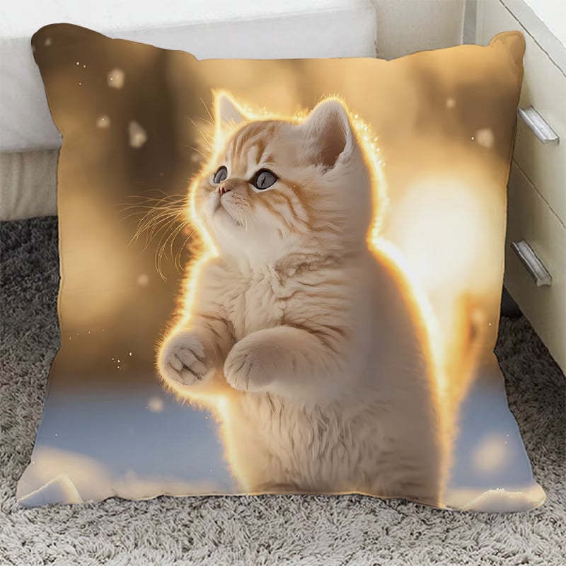 Възглавница с плюшен калъф и пълнеж от PP памук, квадратна форма, котешки дизайн за диван, хол и офис